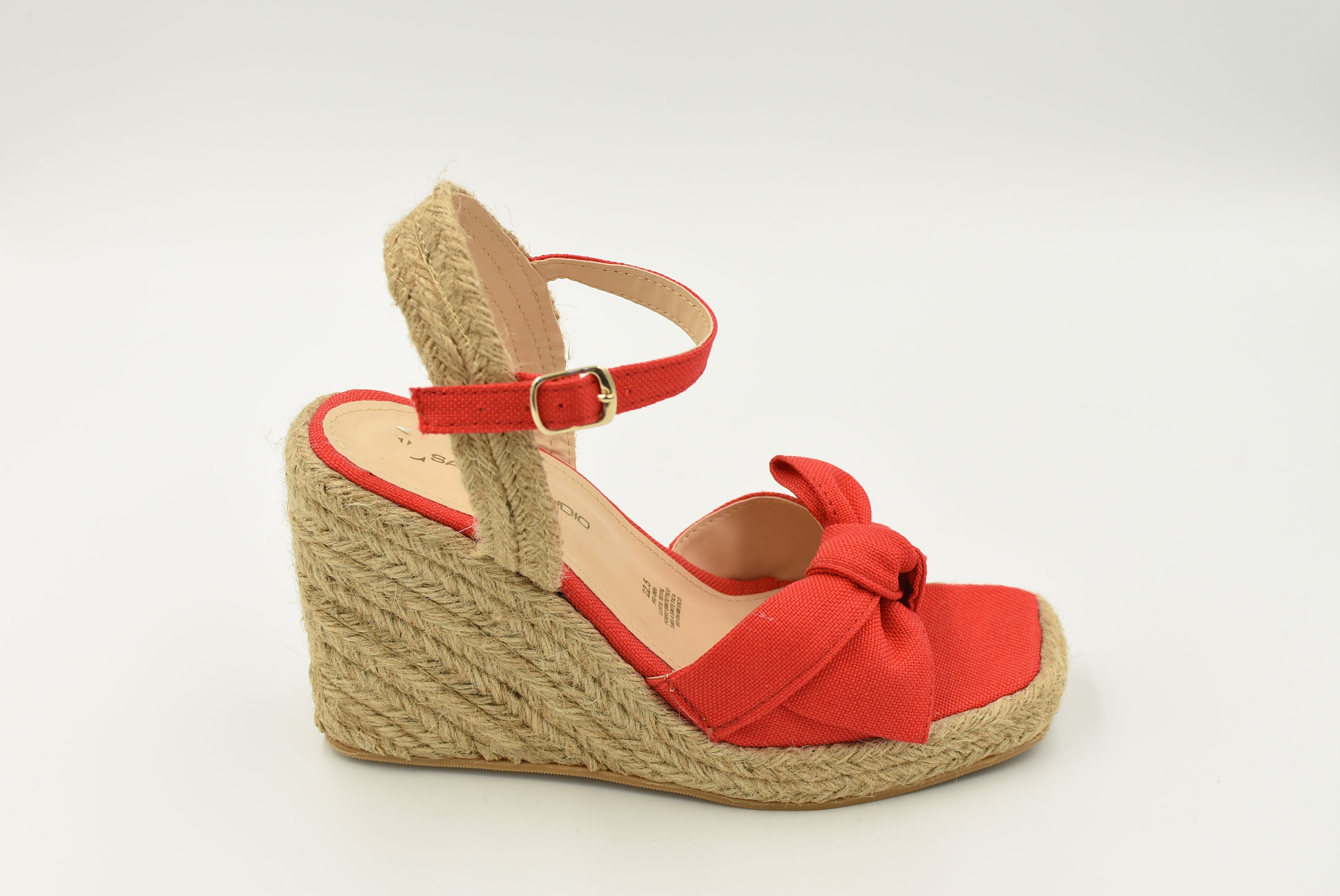 Sandalia Tacon Corrido Lona Rojo Rg065